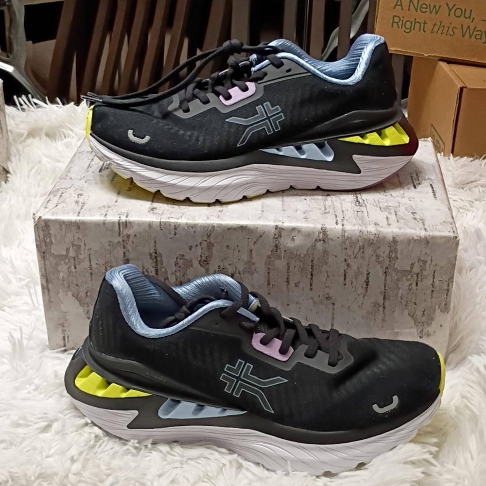 KURU Cloud+ Triple Max Ion Black & Yellow Running Plantar Fascitis Sneakers 8.5M